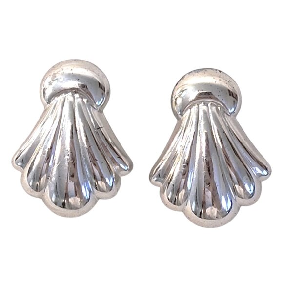 Vintage Avon Art Deco Silver Plated Shell Pierced Earrings Mermaidcore 80s 90s - Picture 5 of 5